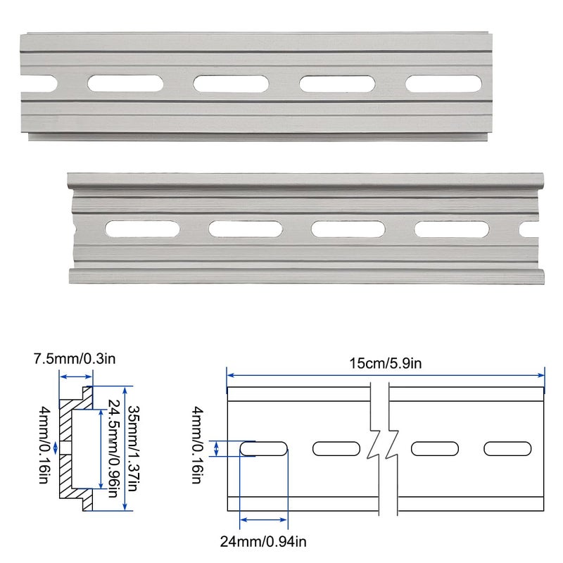 CKANDAY 10 Pcs 6 Inch Aluminum DIN Rails, Top Hat Slotted DIN Rail, 7.5 mm Height x 35 mm Width x 6 Inch Length, with 20 Pcs MXU-DIN-100 Screws for Hardware Components Mounting - Image 2